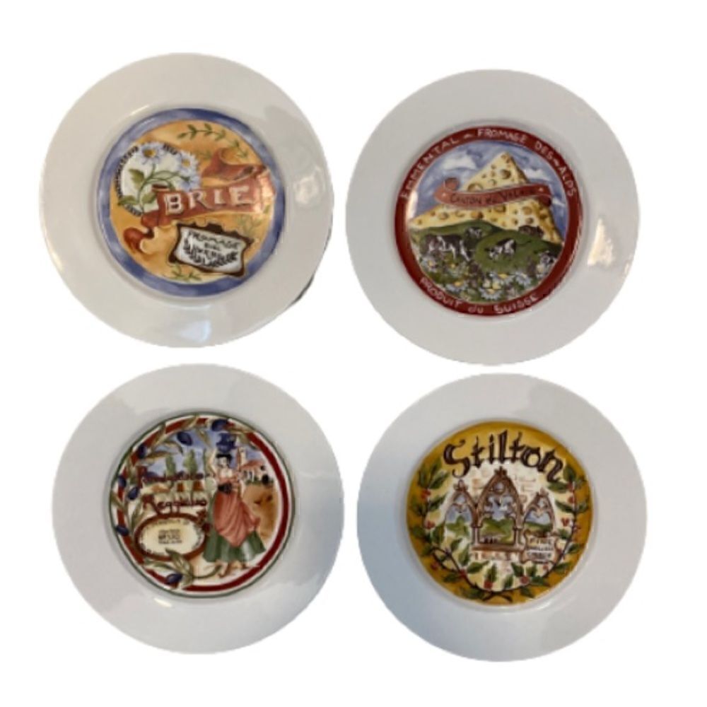 Restoration Hardware Set of 4 Cheese Themed Appetizer Plates
